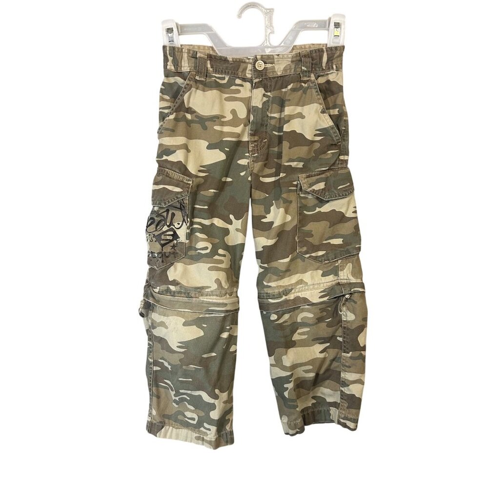 Sideout Boys Size 6 Camo Cargo Pants Convertible To Shorts Adjustable Waist GUC